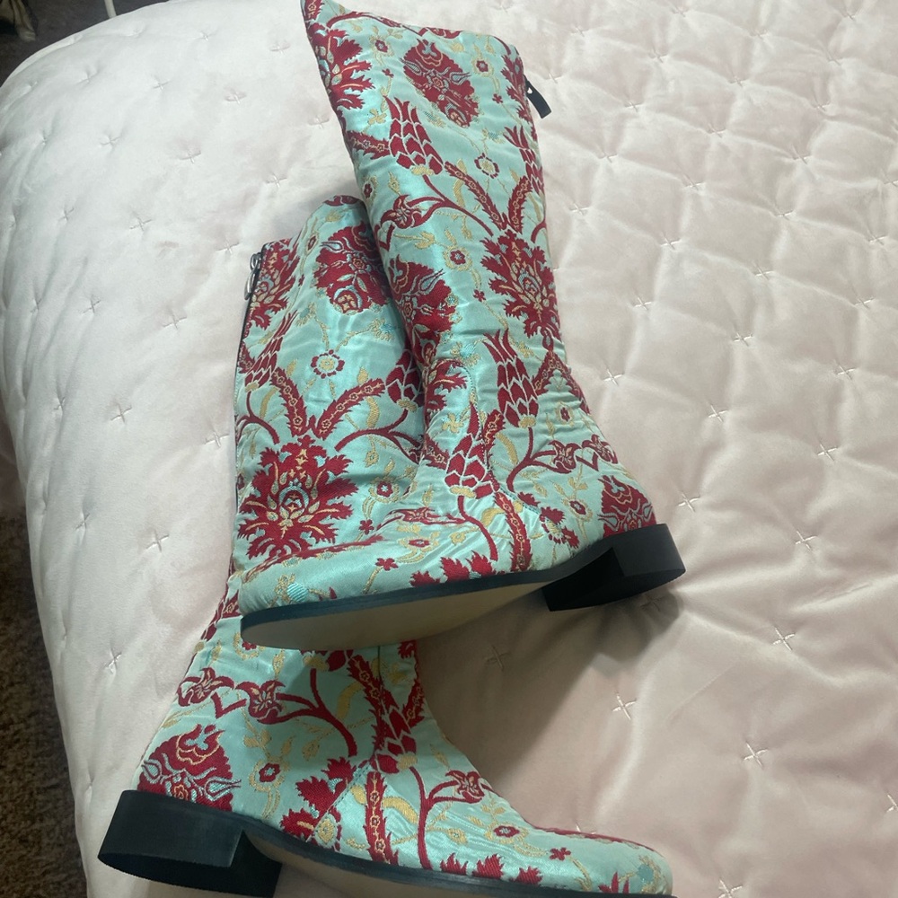 Bora Bora Riding High Knee Boot - Aqua Blue & Red - Picture 4 of 8